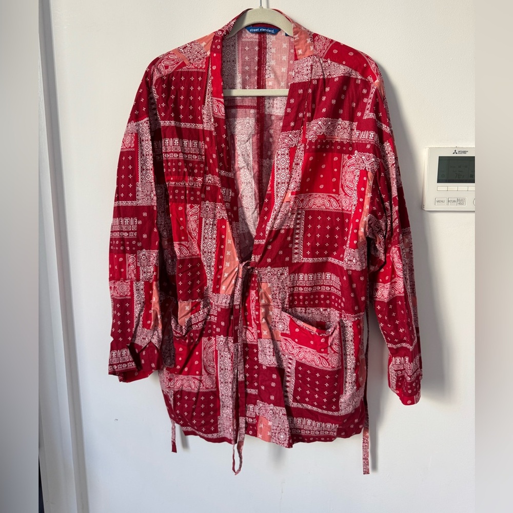 Red Bandana Kimono Robe Shirt Size Medium